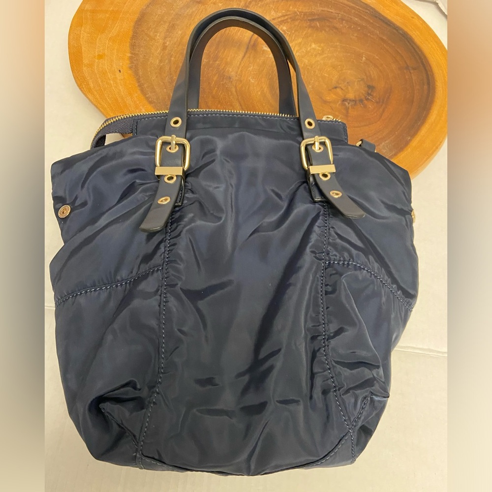 ZARA Navy Blue Zippered Tote with Removable Shoulder Strap